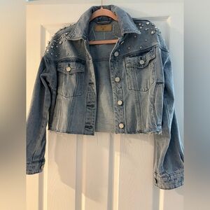 BlankNYC Embellished Cropped Denim Jacket
